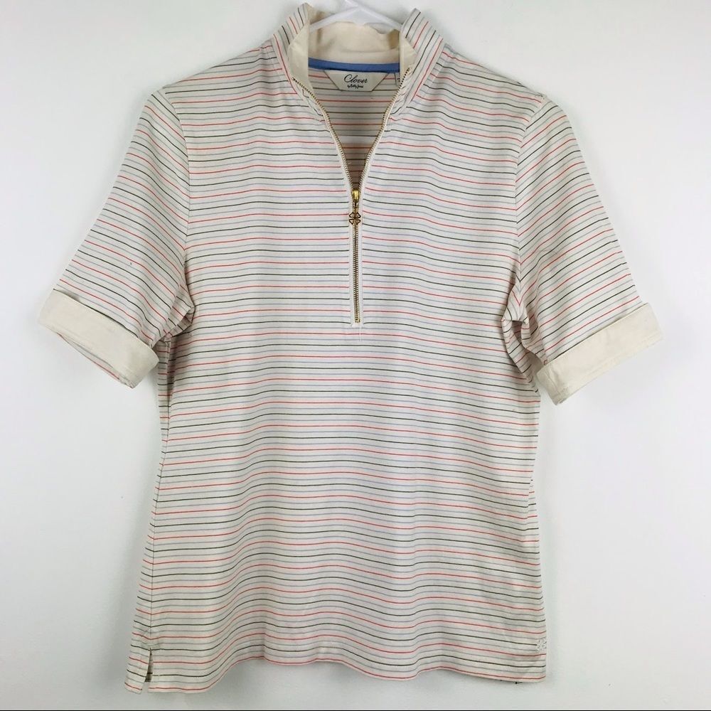 Clover Bobby Jones Striped Short Sleeve Athleisure Golf Tennis Performance Top